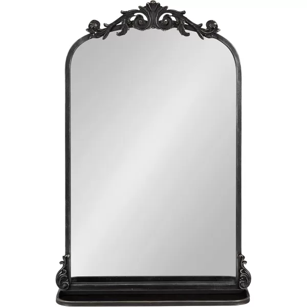 Kate and Laurel Arendahl Traditional Vintage Arch Mirror with Shelf 21 x 32 Gold Baroque Antique Arched Wall Mirror with Functional Shelf and Ornate FrameBlack