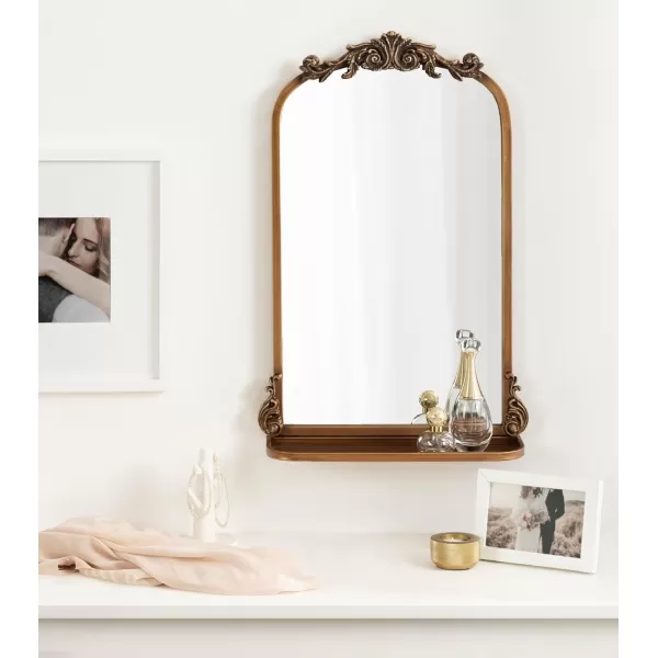 Kate and Laurel Arendahl Traditional Vintage Arch Mirror with Shelf 21 x 32 Gold Baroque Antique Arched Wall Mirror with Functional Shelf and Ornate FrameGold