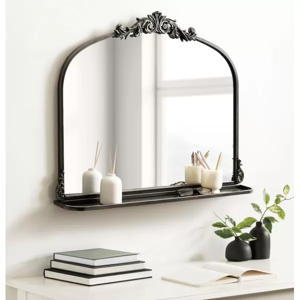 Kate and Laurel Arendahl Traditional Vintage Arch Mirror with Shelf 21 x 32 Gold Baroque Antique Arched Wall Mirror with Functional Shelf and Ornate FrameBlack