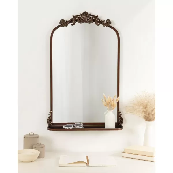 Kate and Laurel Arendahl Traditional Vintage Arch Mirror with Shelf 21 x 32 Gold Baroque Antique Arched Wall Mirror with Functional Shelf and Ornate FrameBronze