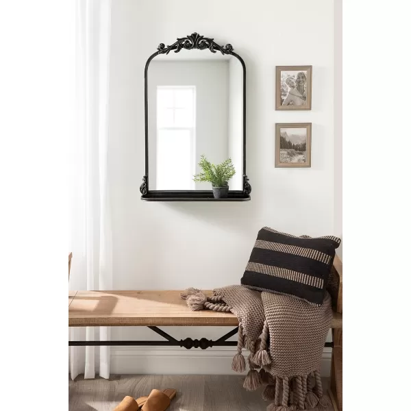 Kate and Laurel Arendahl Traditional Vintage Arch Mirror with Shelf 21 x 32 Gold Baroque Antique Arched Wall Mirror with Functional Shelf and Ornate FrameBlack