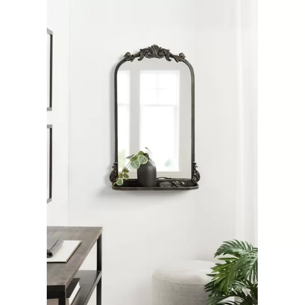 Kate and Laurel Arendahl Traditional Vintage Arch Mirror with Shelf 21 x 32 Gold Baroque Antique Arched Wall Mirror with Functional Shelf and Ornate FrameBlack