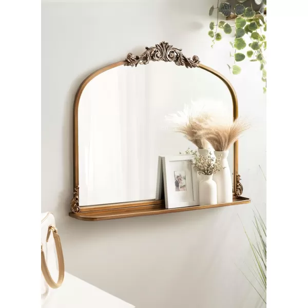 Kate and Laurel Arendahl Traditional Vintage Arch Mirror with Shelf 21 x 32 Gold Baroque Antique Arched Wall Mirror with Functional Shelf and Ornate FrameGold