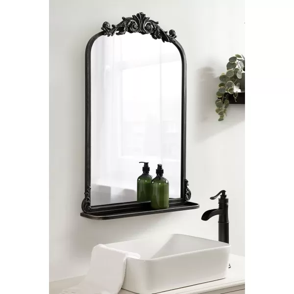 Kate and Laurel Arendahl Traditional Vintage Arch Mirror with Shelf 21 x 32 Gold Baroque Antique Arched Wall Mirror with Functional Shelf and Ornate FrameBlack