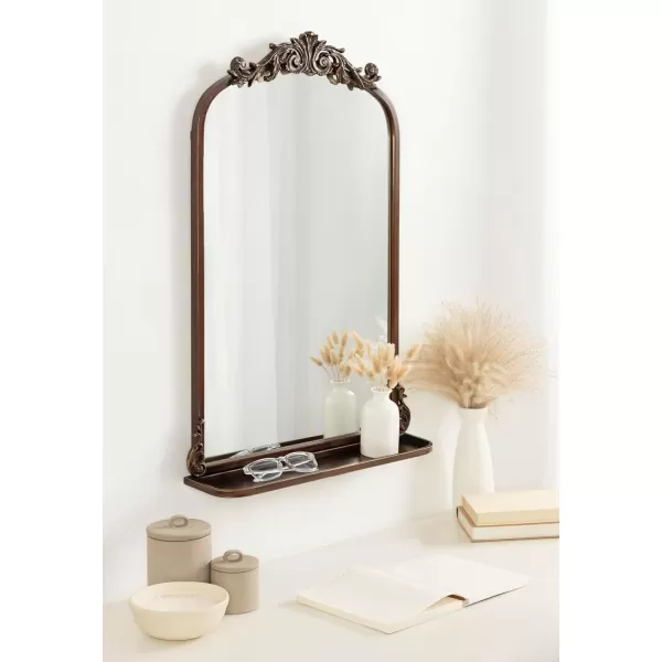 Kate and Laurel Arendahl Traditional Vintage Arch Mirror with Shelf 21 x 32 Gold Baroque Antique Arched Wall Mirror with Functional Shelf and Ornate FrameBronze