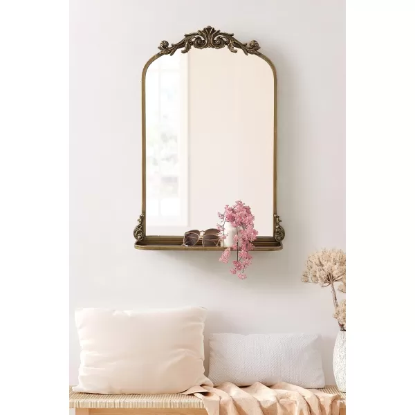 Kate and Laurel Arendahl Traditional Vintage Arch Mirror with Shelf 21 x 32 Gold Baroque Antique Arched Wall Mirror with Functional Shelf and Ornate FrameGold