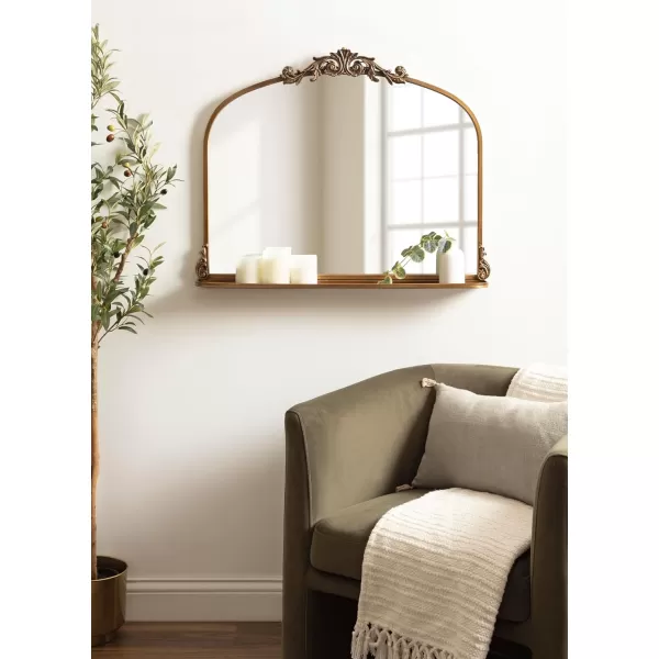 Kate and Laurel Arendahl Traditional Vintage Arch Mirror with Shelf 21 x 32 Gold Baroque Antique Arched Wall Mirror with Functional Shelf and Ornate FrameGold