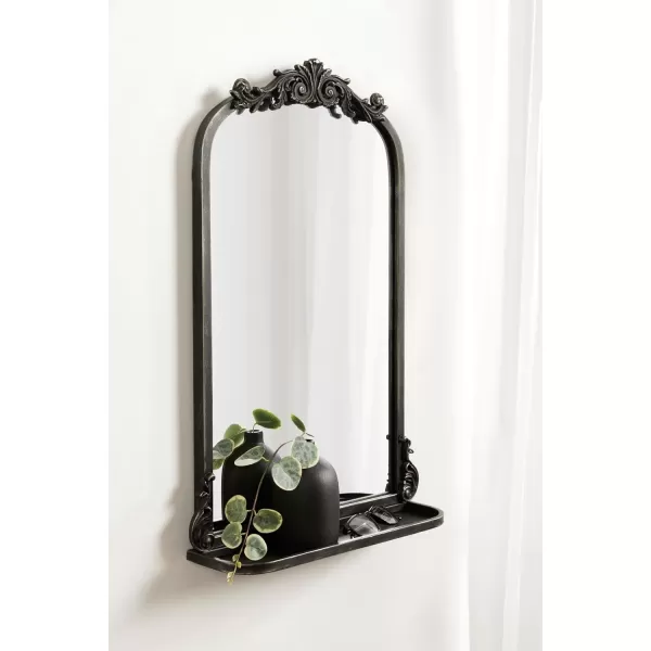 Kate and Laurel Arendahl Traditional Vintage Arch Mirror with Shelf 21 x 32 Gold Baroque Antique Arched Wall Mirror with Functional Shelf and Ornate FrameBlack