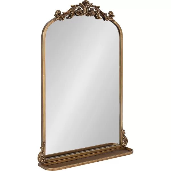 Kate and Laurel Arendahl Traditional Vintage Arch Mirror with Shelf 21 x 32 Gold Baroque Antique Arched Wall Mirror with Functional Shelf and Ornate FrameGold