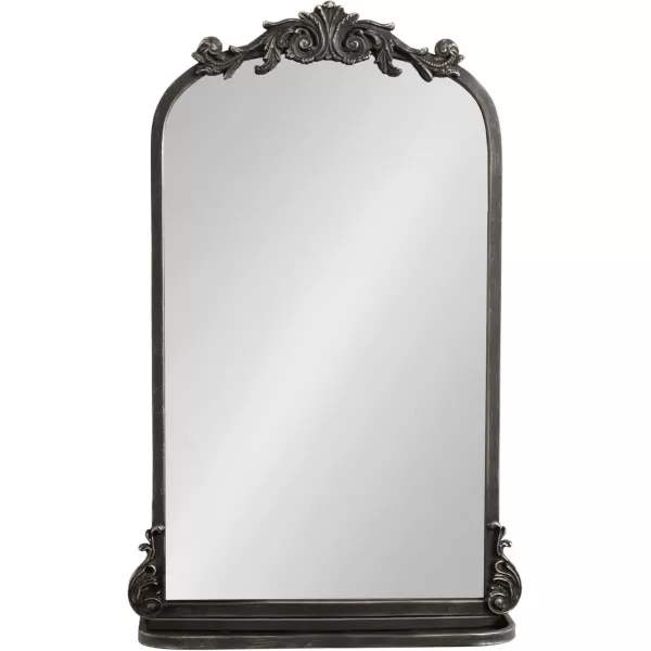 Kate and Laurel Arendahl Traditional Vintage Arch Mirror with Shelf 21 x 32 Gold Baroque Antique Arched Wall Mirror with Functional Shelf and Ornate FrameBlack