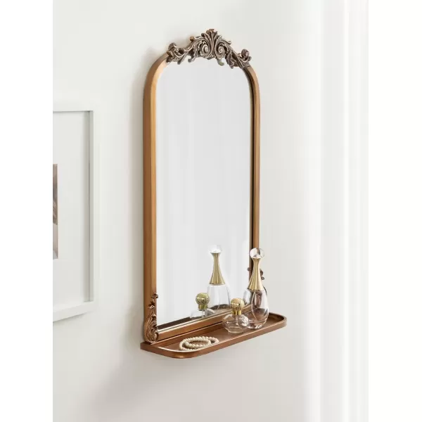 Kate and Laurel Arendahl Traditional Vintage Arch Mirror with Shelf 21 x 32 Gold Baroque Antique Arched Wall Mirror with Functional Shelf and Ornate FrameGold