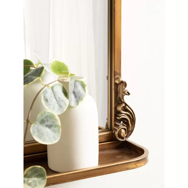 Kate and Laurel Arendahl Traditional Vintage Arch Mirror with Shelf 21 x 32 Gold Baroque Antique Arched Wall Mirror with Functional Shelf and Ornate FrameGold