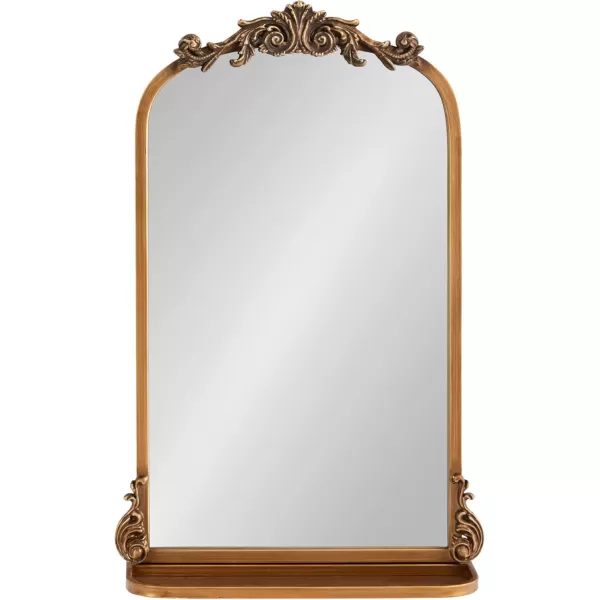 Kate and Laurel Arendahl Traditional Vintage Arch Mirror with Shelf 21 x 32 Gold Baroque Antique Arched Wall Mirror with Functional Shelf and Ornate FrameGold