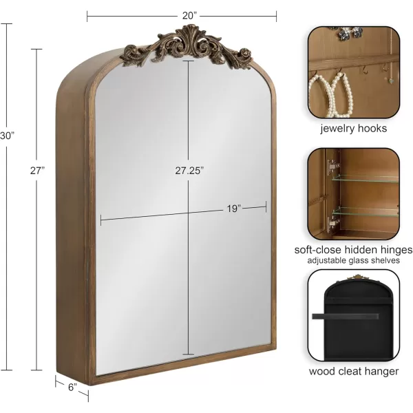 Kate and Laurel Arendahl Vintage Mirrored Arch Cabinet for Use as Bathroom Storage or Bedroom Jewelry Station 20x6x30 Gold