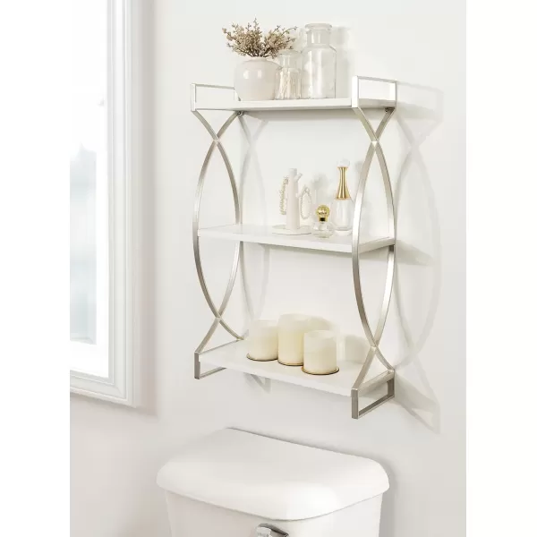 Kate and Laurel Arietta Modern Glam 3Tier Wood and Metal Shelf 18 x 7 x 28 White and Silver Chic Contemporary Storage and DecorSilver