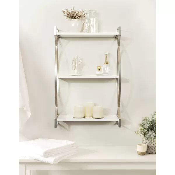 Kate and Laurel Arietta Modern Glam 3Tier Wood and Metal Shelf 18 x 7 x 28 White and Silver Chic Contemporary Storage and DecorSilver