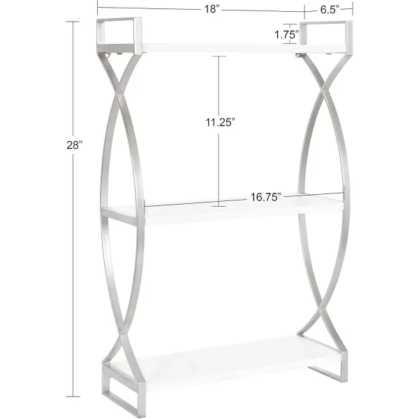 Kate and Laurel Arietta Modern Glam 3Tier Wood and Metal Shelf 18 x 7 x 28 White and Silver Chic Contemporary Storage and DecorSilver