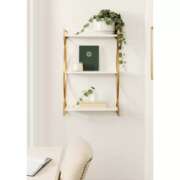 Kate and Laurel Arietta Modern Glam 3Tier Wood and Metal Shelf 18 x 7 x 28 White and Silver Chic Contemporary Storage and DecorWhite