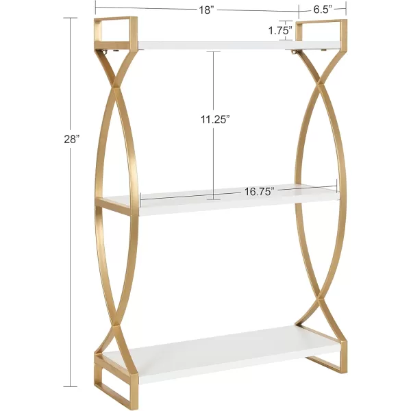Kate and Laurel Arietta Modern Glam 3Tier Wood and Metal Shelf 18 x 7 x 28 White and Silver Chic Contemporary Storage and DecorWhite