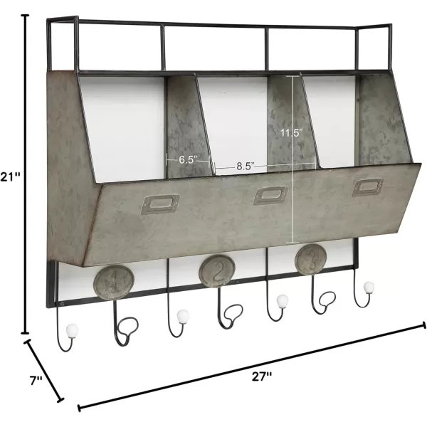 Kate and Laurel Arnica Antique White Wood and Metal Wall Storage Pockets with HooksWhite