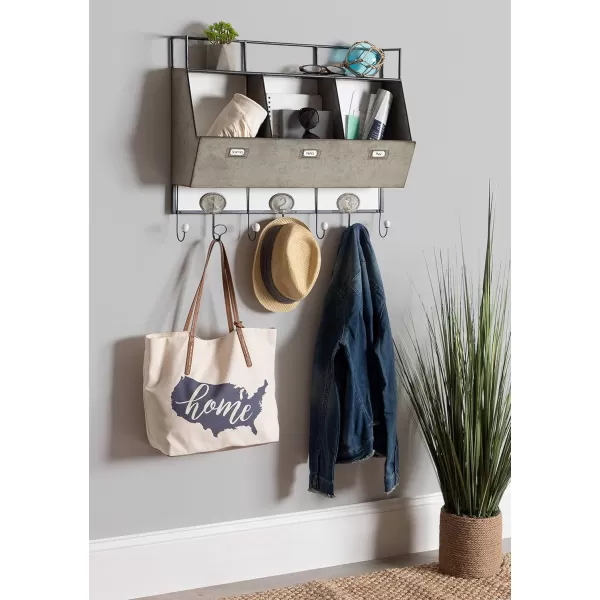 Kate and Laurel Arnica Antique White Wood and Metal Wall Storage Pockets with HooksWhite