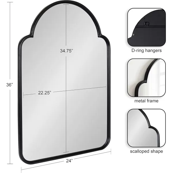 Kate and Laurel Arthell Scalloped Mirror 24 x 36 Black Modern Farmhouse Arched Scallop Wall Mirror with Sleek FrameBlack