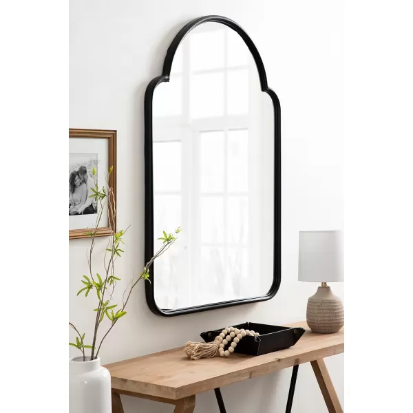 Kate and Laurel Arthell Scalloped Mirror 24 x 36 Black Modern Farmhouse Arched Scallop Wall Mirror with Sleek FrameBlack