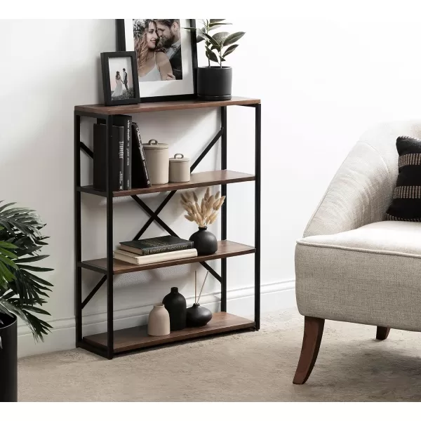 Kate and Laurel Ascott Modern Glam Rectangle Unique Versatile 4Tier Bookshelf for Use as Wall or Floor Shelf Options 24 x 32 White and GoldNaturalBlack