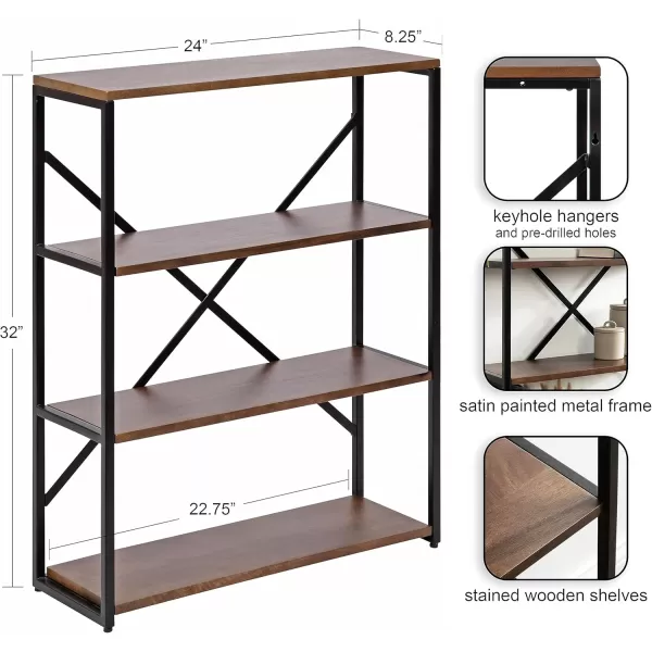 Kate and Laurel Ascott Modern Glam Rectangle Unique Versatile 4Tier Bookshelf for Use as Wall or Floor Shelf Options 24 x 32 White and GoldNaturalBlack