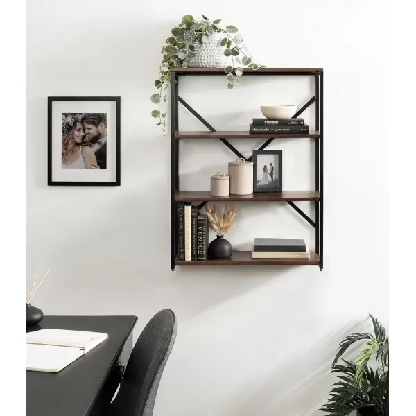 Kate and Laurel Ascott Modern Glam Rectangle Unique Versatile 4Tier Bookshelf for Use as Wall or Floor Shelf Options 24 x 32 White and GoldNaturalBlack