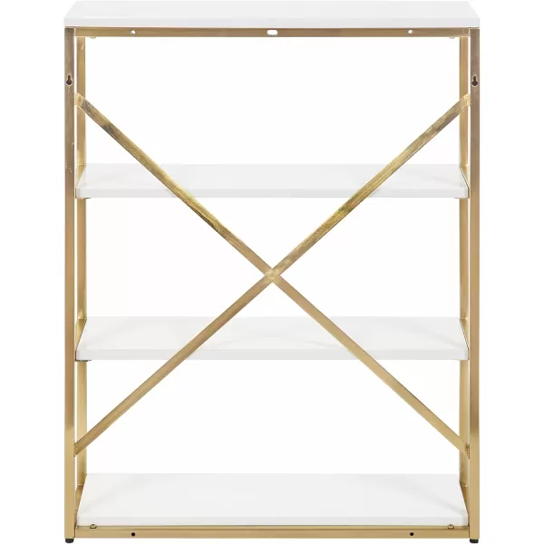 Kate and Laurel Ascott Modern Glam Rectangle Unique Versatile 4Tier Bookshelf for Use as Wall or Floor Shelf Options 24 x 32 White and GoldWhite and Gold