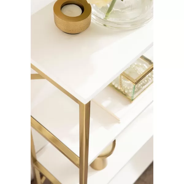 Kate and Laurel Ascott Modern Glam Rectangle Unique Versatile 4Tier Bookshelf for Use as Wall or Floor Shelf Options 24 x 32 White and GoldWhite and Gold