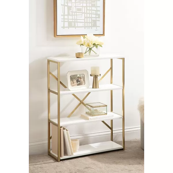 Kate and Laurel Ascott Modern Glam Rectangle Unique Versatile 4Tier Bookshelf for Use as Wall or Floor Shelf Options 24 x 32 White and GoldWhite and Gold