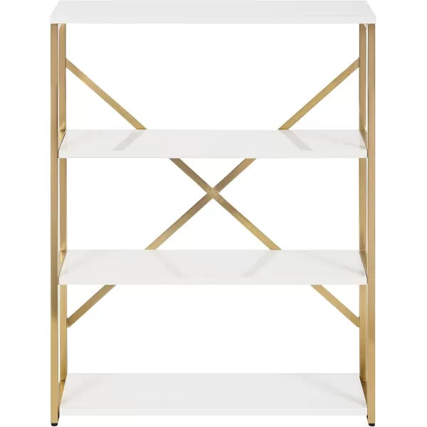 Kate and Laurel Ascott Modern Glam Rectangle Unique Versatile 4Tier Bookshelf for Use as Wall or Floor Shelf Options 24 x 32 White and GoldWhite and Gold