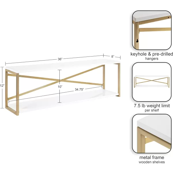 Kate and Laurel Ascott Modern Glam Rectangle Unique Versatile 4Tier Bookshelf for Use as Wall or Floor Shelf Options 24 x 32 White and GoldWhiteGold