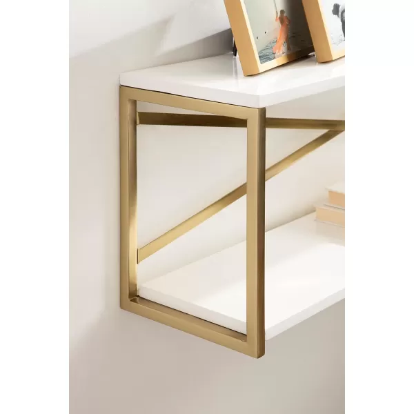 Kate and Laurel Ascott Modern Glam Rectangle Unique Versatile 4Tier Bookshelf for Use as Wall or Floor Shelf Options 24 x 32 White and GoldWhiteGold