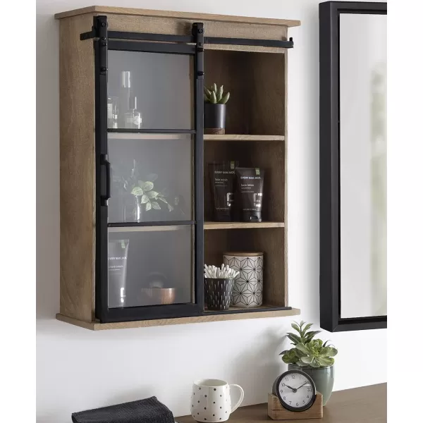 Kate and Laurel Barnhardt Decorative Wooden Wall Cabinet with Sliding Glass Door 22quot x 28quot Rustic Brown Barndoor Modern Farmhouse StorageRustic Brown