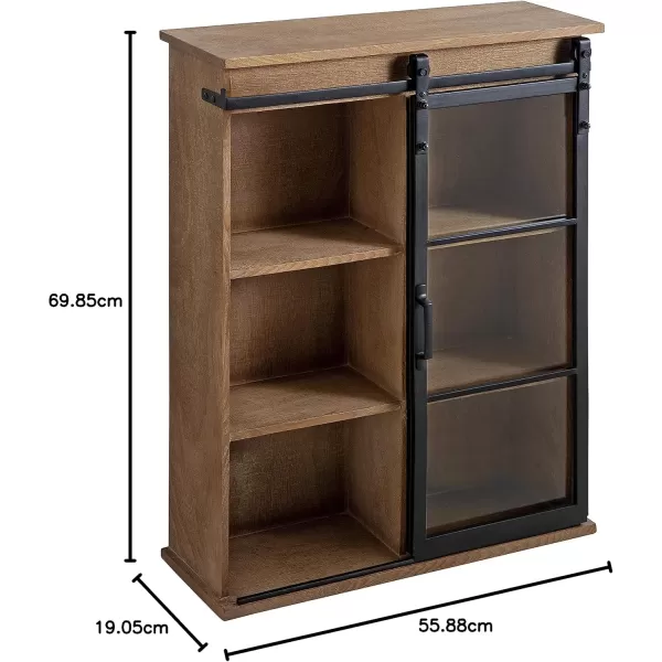 Kate and Laurel Barnhardt Decorative Wooden Wall Cabinet with Sliding Glass Door 22quot x 28quot Rustic Brown Barndoor Modern Farmhouse StorageRustic Brown