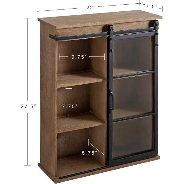 Kate and Laurel Barnhardt Decorative Wooden Wall Cabinet with Sliding Glass Door 22quot x 28quot Rustic Brown Barndoor Modern Farmhouse StorageRustic Brown