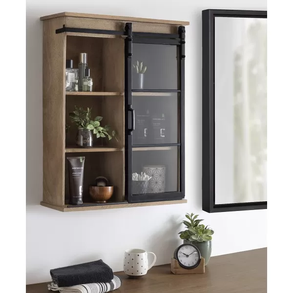 Kate and Laurel Barnhardt Decorative Wooden Wall Cabinet with Sliding Glass Door 22quot x 28quot Rustic Brown Barndoor Modern Farmhouse StorageRustic Brown