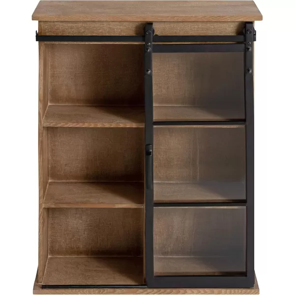Kate and Laurel Barnhardt Decorative Wooden Wall Cabinet with Sliding Glass Door 22quot x 28quot Rustic Brown Barndoor Modern Farmhouse StorageRustic Brown