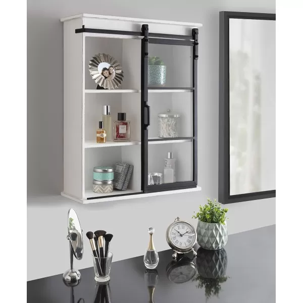 Kate and Laurel Barnhardt Decorative Wooden Wall Cabinet with Sliding Glass Door 22quot x 28quot Rustic Brown Barndoor Modern Farmhouse StorageWhite