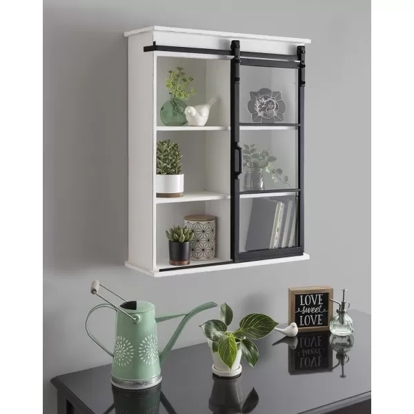 Kate and Laurel Barnhardt Decorative Wooden Wall Cabinet with Sliding Glass Door 22quot x 28quot Rustic Brown Barndoor Modern Farmhouse StorageWhite