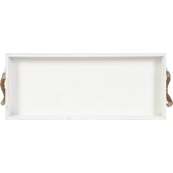 Kate and Laurel Bayville Coastal Farmhouse Wood Tray 10 x 24 White Decorative Wooden Tray with Rope Handles and Rustic Distressed Finish for Serving Storage and DisplayWhite