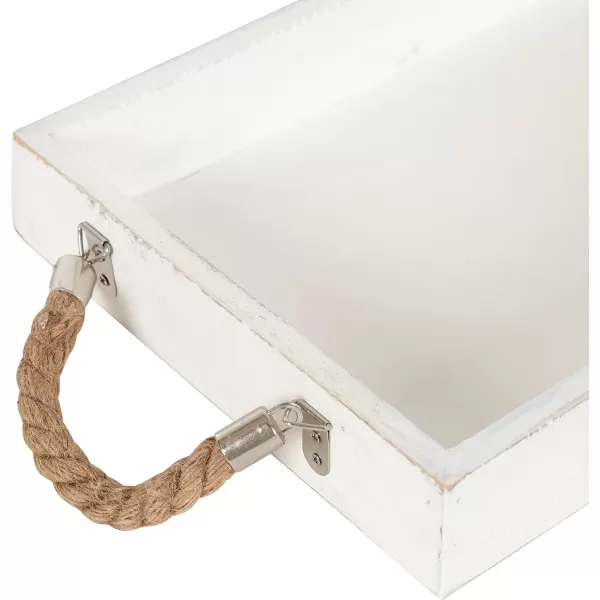 Kate and Laurel Bayville Coastal Farmhouse Wood Tray 10 x 24 White Decorative Wooden Tray with Rope Handles and Rustic Distressed Finish for Serving Storage and DisplayWhite