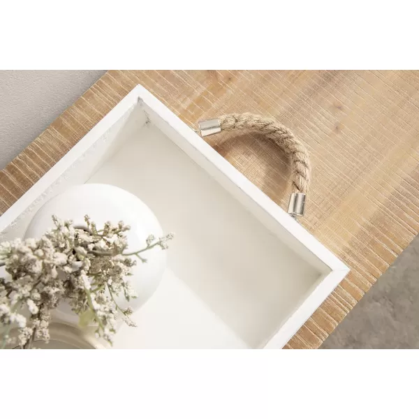 Kate and Laurel Bayville Coastal Farmhouse Wood Tray 10 x 24 White Decorative Wooden Tray with Rope Handles and Rustic Distressed Finish for Serving Storage and DisplayWhite