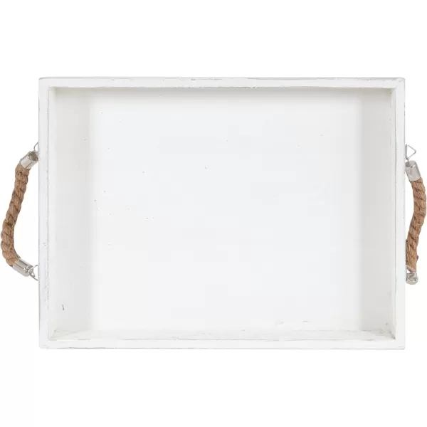 Kate and Laurel Bayville Coastal Farmhouse Wood Tray 10 x 24 White Decorative Wooden Tray with Rope Handles and Rustic Distressed Finish for Serving Storage and DisplayWhite