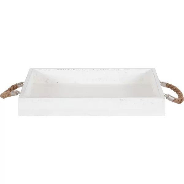 Kate and Laurel Bayville Coastal Farmhouse Wood Tray 10 x 24 White Decorative Wooden Tray with Rope Handles and Rustic Distressed Finish for Serving Storage and DisplayWhite
