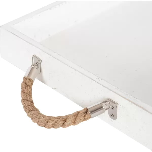Kate and Laurel Bayville Coastal Farmhouse Wood Tray 10 x 24 White Decorative Wooden Tray with Rope Handles and Rustic Distressed Finish for Serving Storage and DisplayWhite