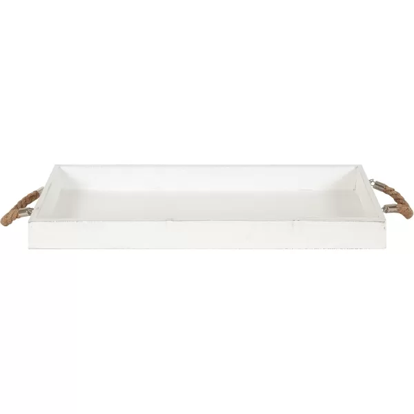 Kate and Laurel Bayville Coastal Farmhouse Wood Tray 10 x 24 White Decorative Wooden Tray with Rope Handles and Rustic Distressed Finish for Serving Storage and DisplayWhite